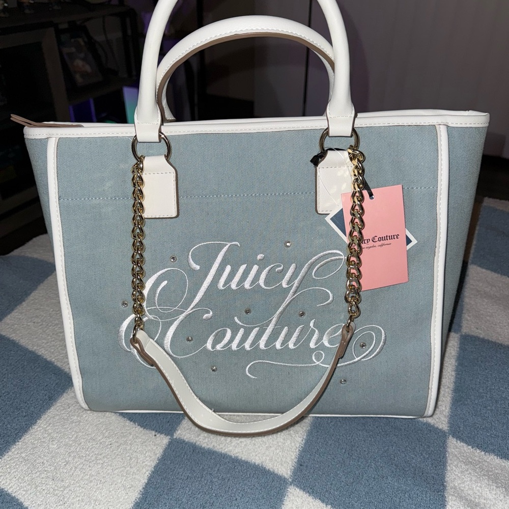 Juicy Couture Light Wash Denim Structured Tote w/ Gold Hardware